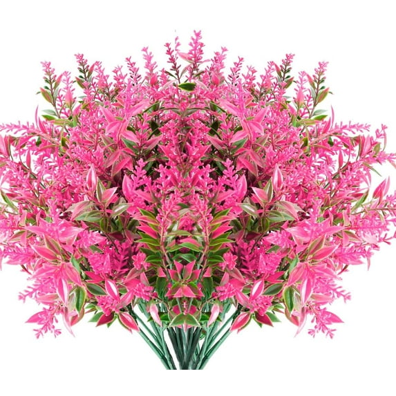 Artificial Lavender Flowers Outdoor UV Resistant Fake Flowers No Fade Faux Plastic Plants Garden Porch Window Box Decorating (Classic Purple)