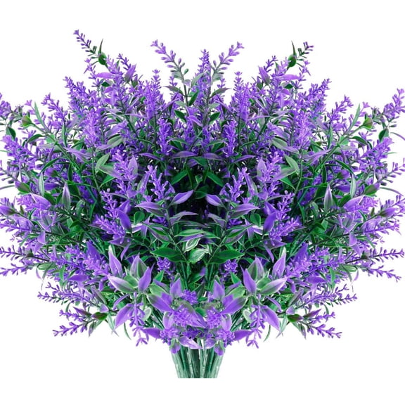 Artificial Lavender Flowers Outdoor UV Resistant Fake Flowers No Fade Faux Plastic Plants Garden Porch Window Box Decorating (Classic Purple)