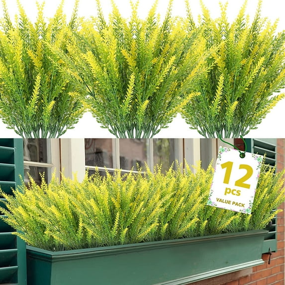 Artificial Lavender Flowers Outdoor UV Resistant Fake Flowers No Fade Faux Plastic Plants Garden Porch Window Box Decorating (Purple)