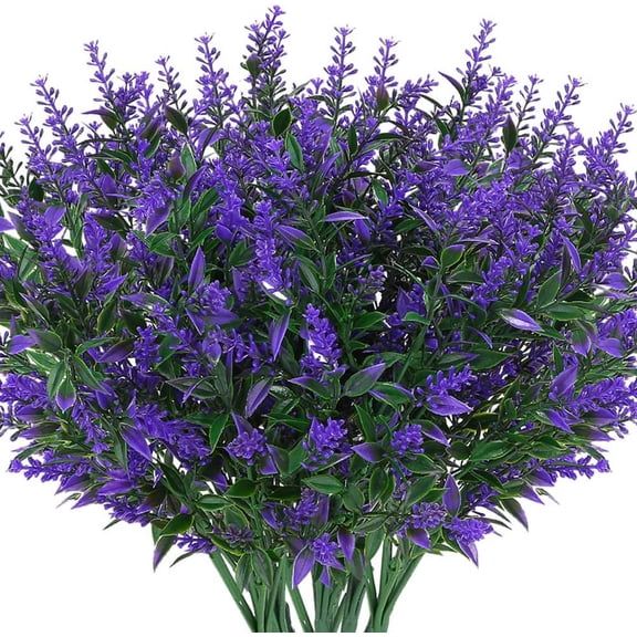 Artificial Lavender Flowers Plants 6 Pieces, Lifelike UV Resistant Fake Shrubs Greenery Bushes Bouquet to Brighten up Your Home Kitchen Garden Indoor Outdoor Decor(Purple)
