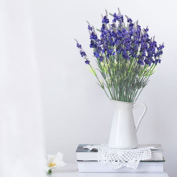 Artificial Lavender Flowers with Spring Grass 16.5" Faux Plants for Home Decor Wedding Scenery Dining Table Patio Outdoor Arrangement Realistic Plastic Greenery Purple/White/Pink/Blue