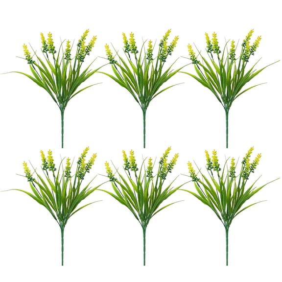 Artificial Lavender Foxtail Grass, UV Resistant Fake Wheat Grass Shrubs, Faux Outdoor Greenery Stems for Garden Patio Porch Vase Decor,6PC,13.8 IN.