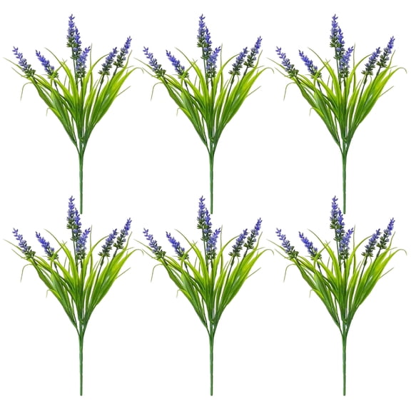 Artificial Lavender Foxtail Grass, UV Resistant Fake Wheat Grass Shrubs, Faux Outdoor Greenery Stems for Garden Patio Porch Vase Decor,6PC,13.8 IN.