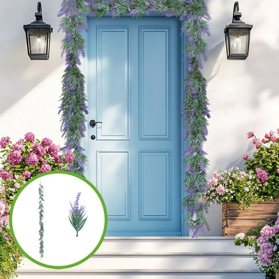 Artificial Lavender Garland 5.9FT Colorful Decorative Vines | Faux Flower Branches Multicolor Plastic | Indoor Outdoor Front Door Porch Home Patio Spring Decor | 1 Piece 71 Inch Long