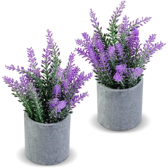 Artificial Lavender Plant in Pots - Faux Lavender Flowers Decor Fake Flowers Purple Decor Plant Potted Bathroom Bedroom Kitchen Farmhouse Home 2 Pack