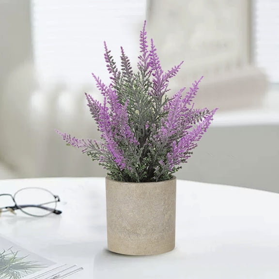 Artificial Lavender Potted Flowers Small Faux Floral Arrangement for Home Office Bathroom Living Room Table Decor, 1 Pack