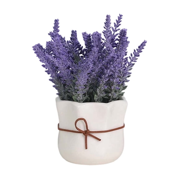 Artificial Lavender Potted Plant, Realistic Fake Flower in Ceramic Pot, Faux Plant for Desktop Shelf Home Living Room Farmhouse Decoration, No Watering Needed