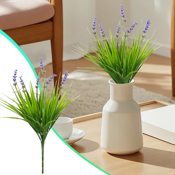 Artificial Lavender Spring Grass Stem Faux Floral Foliage For Home Window Garden Patio Hanging Planter Decor