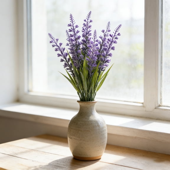 Artificial Lavender Stems 5 Branch 14 Inch, Faux Wheat Ears Rustic Farmhouse Flowers, Realistic Silk Bouquet for Wedding Photography Home Living Room Vase Decor,Blue