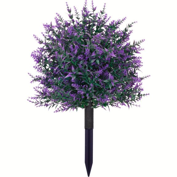 Artificial Lavender Topiary Ball Tree with Ground Spike, Artificial Boxwood Bushes for Faux Shrubs, UV Resistant Fake Evergreen Faux Plant for Indoor Outdoor Porch Garden