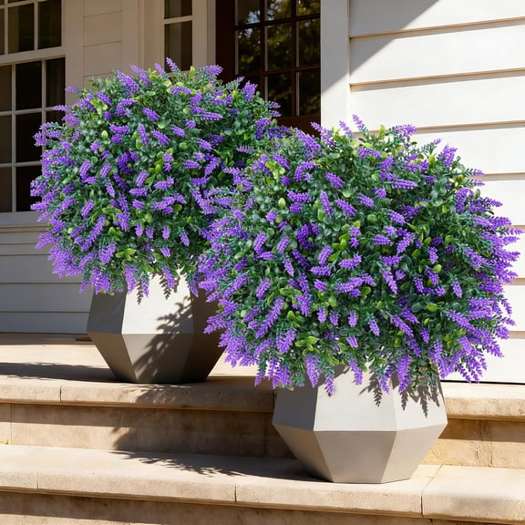 Artificial Lavender Topiary Ball Tree Set with UV Resistant Evergreen Shrubs and Ground Spike for Indoor Outdoor Use