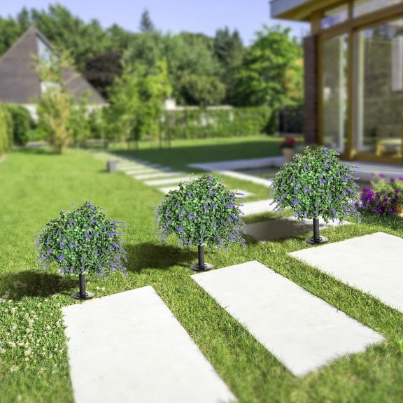 Artificial Lavender Topiary Ball Trees 18" with Ground Spike, Set of 2 Resistant Faux Shrubs, Fake Evergreen Boxwood Plant for Outdoor, Indoor, Garden, Yard, Porch, , Front Porch Decor