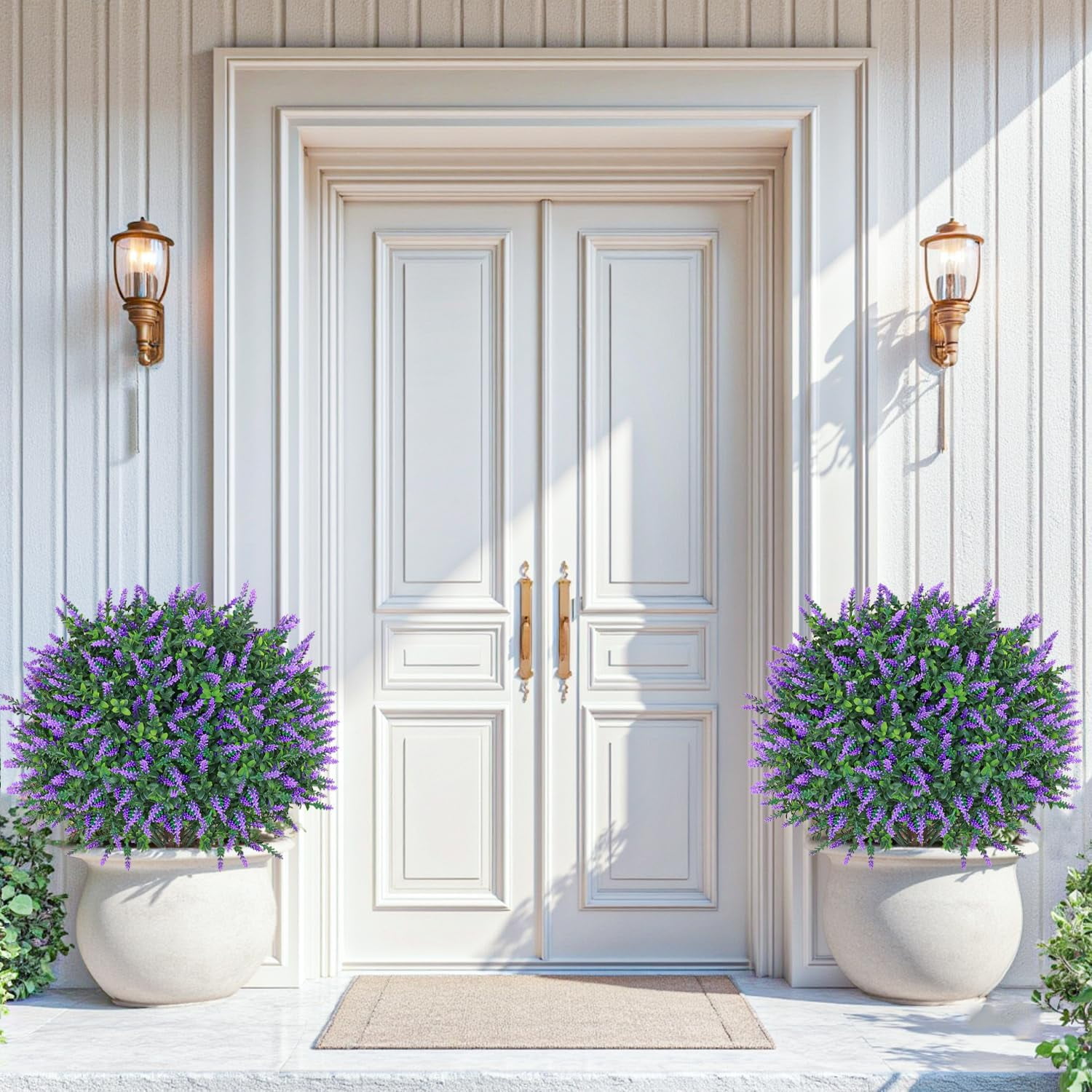 Artificial Lavender Topiary Ball Trees with Ground Spikes 2 Pack 25.5 Inches  Artificial Shrubs Fake Evergreen Artificial Plant Brushes for Home Front Porch Garden Decorations