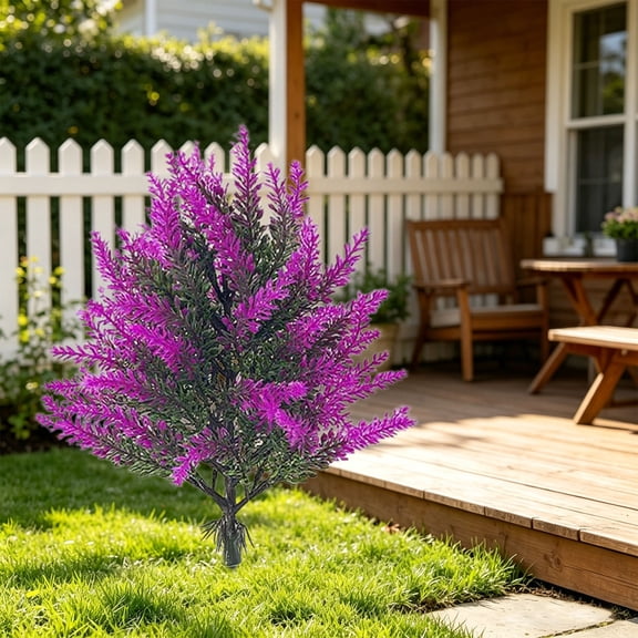 Artificial Lavender Topiary Tree, Faux Shrub Bush with Ground Spikes, Spring Artificial Fern with Ground Stakes, Fake Evergreen Plant