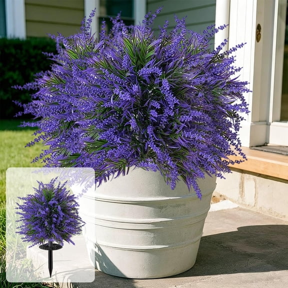 Artificial Lavender Topiary Trees with Ground Stake,21in Uv Resistant Realistic Fake Lavender Ball Shrubs,Artificial Boxwood Topiary Trees, Fake Greenery Plants for Front Door Indoor Outdoor Decor