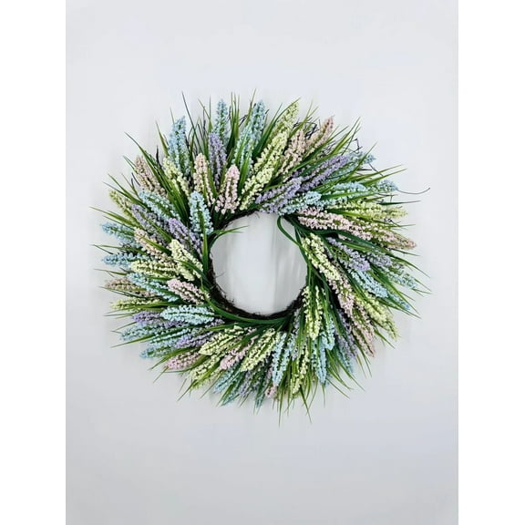 Artificial Lavender Tower Grass Wreath For Front Door Hanging Spring Summer Home Decor Floral Arrangement 19.7X19.7X2.8Inch