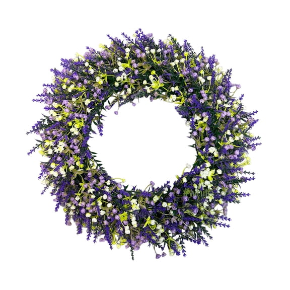 Artificial Lavender Wheat Wreath 13.8 In, Purple Floral Door Wreath for Front Door Window Wall Porch Mantel Home Decor Hanging