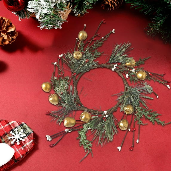 Artificial Leaf Candlestick Wreath, Christmas Table Centerpiece Candle Ring, Holiday Dining Decor for Home(D)