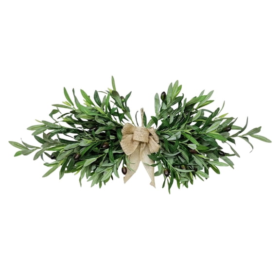 Artificial Leaf Garland with Bow Realistic Faux Greenery Decorative Swag for Door Mantel Tabletop Wall Home Office Indoor Outdoor Use