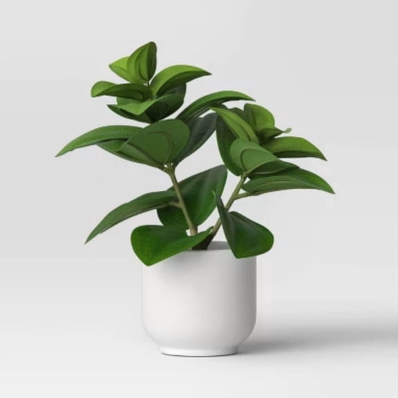 Artificial Leaf Plant - Peperomia Caperata in Melamine Pot, Indoor Faux Flora Decor