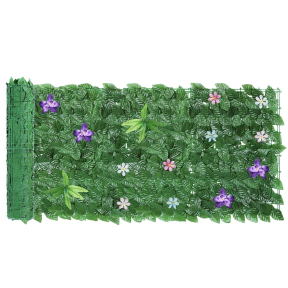 Artificial Leaf Privacy Fence Roll, 24 Panels Greenery Wall Decor with Flowers, for Outdoor Garden and Balcony
