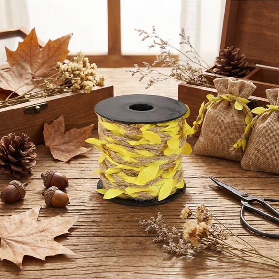 Artificial Leaf Rope,Burlap Leaf Ribbon, Natural Wall Hanging Jute Vine Twine with Artificial Green Leaves for Rustic Wedding,Home,Garden,Jungle Party Decorations and DIY Crafts Decor （Yellow）