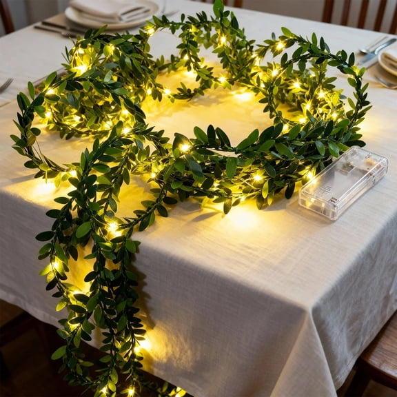 Artificial Leaf String Light Battery Operated Flexible Vine Garland Decorative Lighting for Indoor Outdoor Use Home Wedding Party Decor