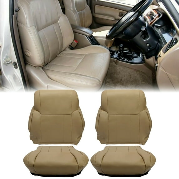 Artificial Leather 2PC Seat Bottom Cover & 2PC Seat Top Cover Tan Compatible with 1996 1997 1998 1999 2000 2001 2002 Toyota 4Runner, Left Side/Right Side