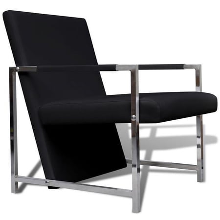 Artificial Leather Cube Relax Armchair, Black & Chrome