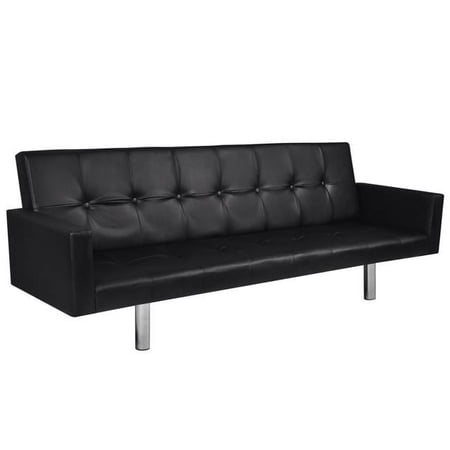 Artificial Leather Sofa Bed with Armrests, Black