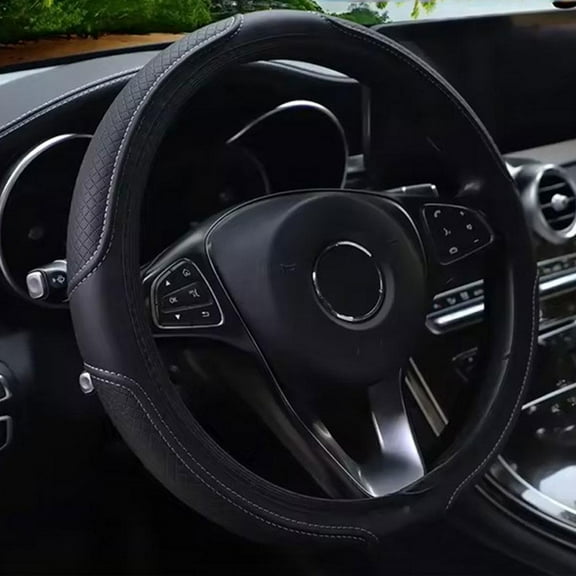 Artificial Leather Steering Wheel Cover with 3D Embossing, 14.5-15 Inch Diameter Fit, No Inner Structure Design
