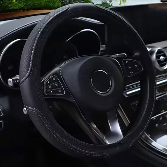 Artificial Leather Steering Wheel Cover with 3D Embossing for 14.5 - 15 Inch Steering Wheels in Various Car Models