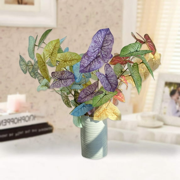 Artificial Leaves Plants, 3D Printing Colorful Plastic Fake Taro Leaves for Wedding Party Garland Home Vase Hawaiian Party Decoration