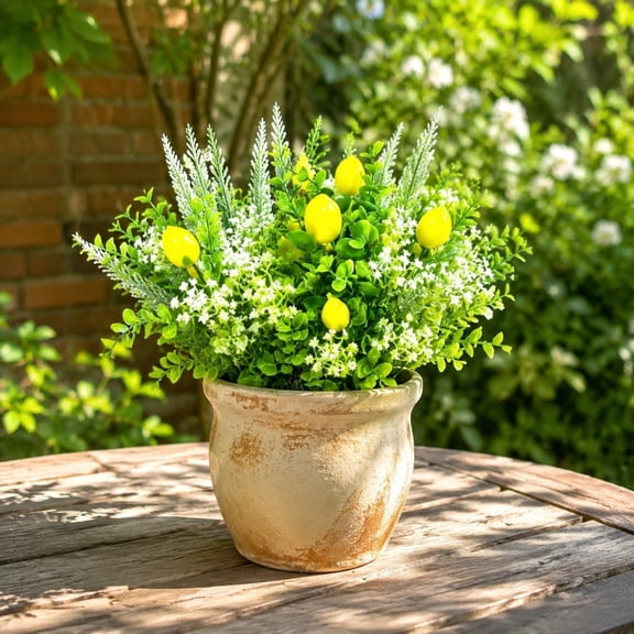 Artificial Lemon Baby's Breath Flower Bouquet, 25-Piece Green Plastic with Yellow Lemons, 15.75 Inch for Vases Wreaths Wedding Centerpieces