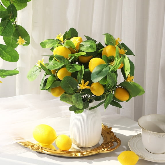 Artificial Lemon Branch, Lifelike Faux Yellow Lemon Stems for Vase Filler, Realistic Fake Fruit Home Decor for Farmhouse Kitchen Table Centerpiece