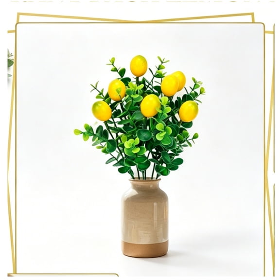 Artificial Lemon Branches, 7 Forks Faux Lemons Picks with Eucalyptus Leaves, 12.6'' Greenery Stems for Lemon Kitchen Decor