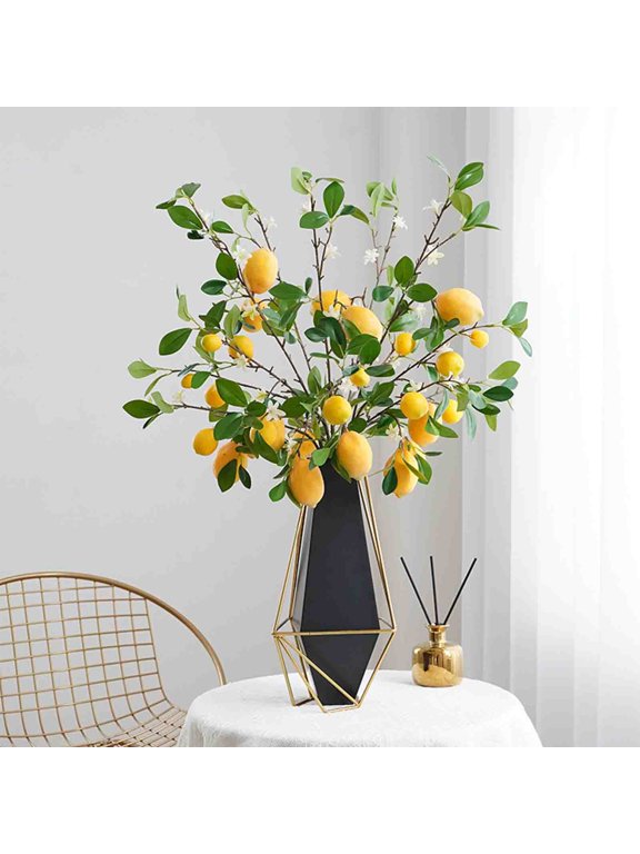 Artificial Lemon Branches Decor, Usupdd Realistic Fake Fruit Home Accents, 27.6 Inch 5 Heads Green Plastic Photography Props for Table Centerpiece