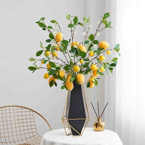 Artificial Lemon Branches, Faux Green Fruit s with Leaves Home Decor Photography Props, 2Pcs Lemon Decor