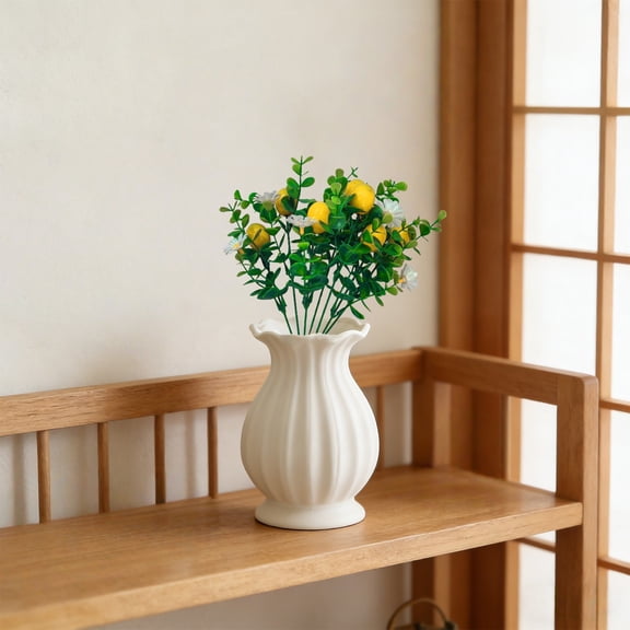 Artificial Lemon Branches, Faux Yellow Lemons Tree Stem, Artificial Lemon & Daisy Bouquet with Eucalyptus Leaves Faux Greenery for Farmhouse Kitchen Home Tabletop Summer Vase Decor 1Pcs