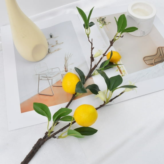 Artificial Lemon Branches Yellow Lemon Decor Faux Fruit Tree Stems Spring Floral Picks for indoor Outdoor Table Kitchen Home Decor-1,Yellow