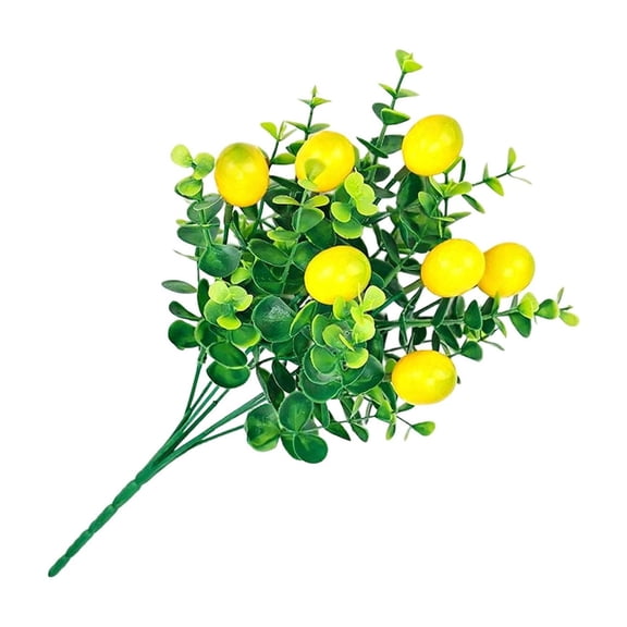 Artificial Lemon Fruit Flower Branches, Faux Green Botanical Sprigs, Fake Lemon Stems Vase Arrangement Decor Home Living Room Table Indoor Holiday Floral Ornaments