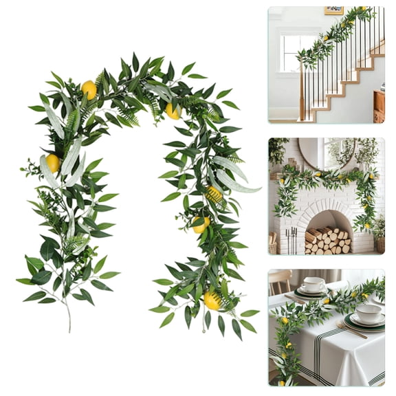 Artificial Lemon Garland,6.56FT Spring Summer Faux Lemon Silk Vine Garland with Green Leaves Hanging Plants Greenery Decorations for Indoor Outdoors Party Wedding Indoor Mantle Home Decor