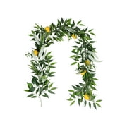 Artificial Lemon Garland Rattan Indoor Outdoor Decor Realistic Faux Lemons Leaves Spring Summer Wedding Party Home Farmhouse Kitchen Table Hanging Decoration 200cm Green Plastic Durable Ready-to-Use