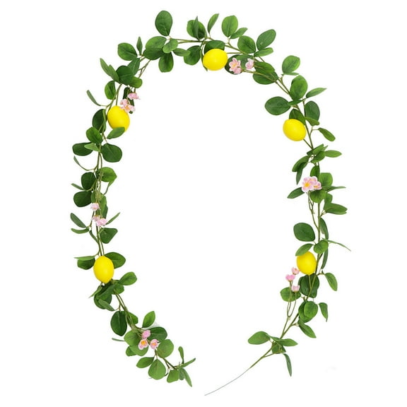 Artificial Lemon Garland Spring Summer Greenery Lemon Vine Plants Faux Fruit Cute Flowers Hanging Wreath for Wedding Home Garden Mantel Table Party Christmas Decor 6.5 FT