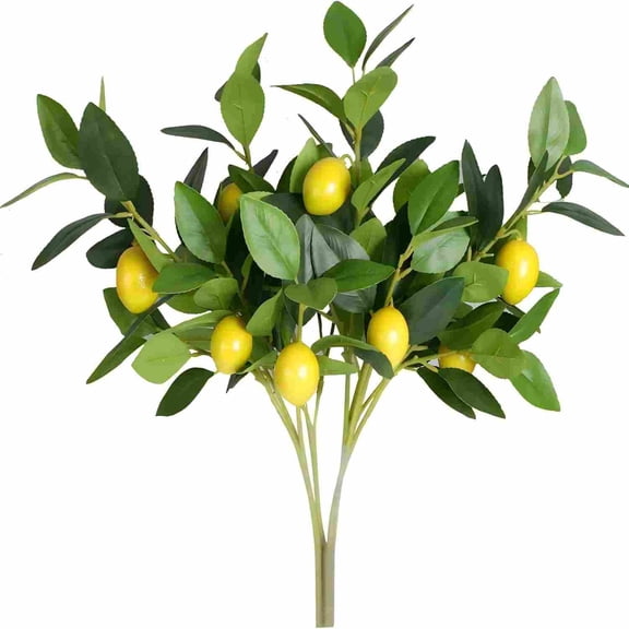 Artificial Lemon Leaves with Lemon, 4 Pack Faux Greenery Plants, Plastic Lemon Tree Bushes for Garden, Patio, Porch, Window Box, Planter & Indoor Outdoor Home Decor