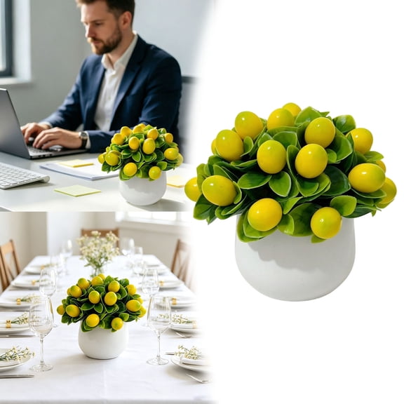 Artificial Lemon Fruit Potted 6 Inch, Mini Lemon Tree with Small Pot, Realistic Lemon Bonsai for Indoor, Outdoor, Home, Kitchen and Bathroom Decor