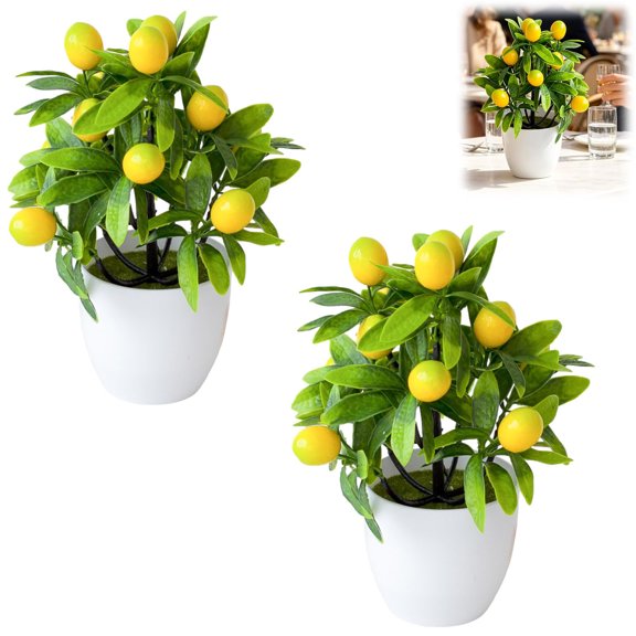 Artificial Lemon Tree Plant Decor,9.45 Inch Faux Green Bonsai Pot Plants Mini Potted Fruit Stems Decor for Home Office Decorations,No Watering Needed Realistic Small Fake Plant
