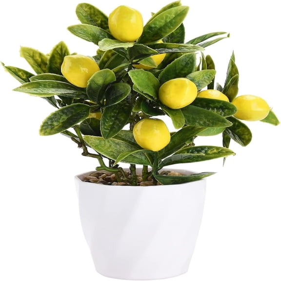 Artificial Lemon Tree Plant Decor, 9.45In Fake Green Pot Plants Flowers Ornaments Mini Potted Fruit Stems Decor in for Home Office Decorations(xxw)