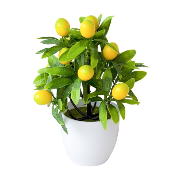 Artificial Lemon Tree Potted 9.45", Small Bonsai Fruit with White Pot for Home Office Kitchen Tabletop Shelf & Indoor Decor