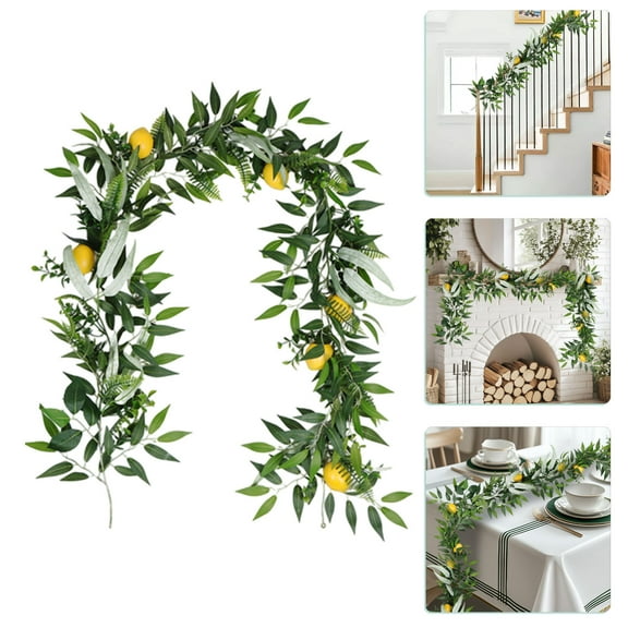 Artificial Lemon Vine Garland for Indoor and Outdoor Decor - 78-Inch Green Plastic Faux Fruit Wreath for Wall, Door, and Table Decoration